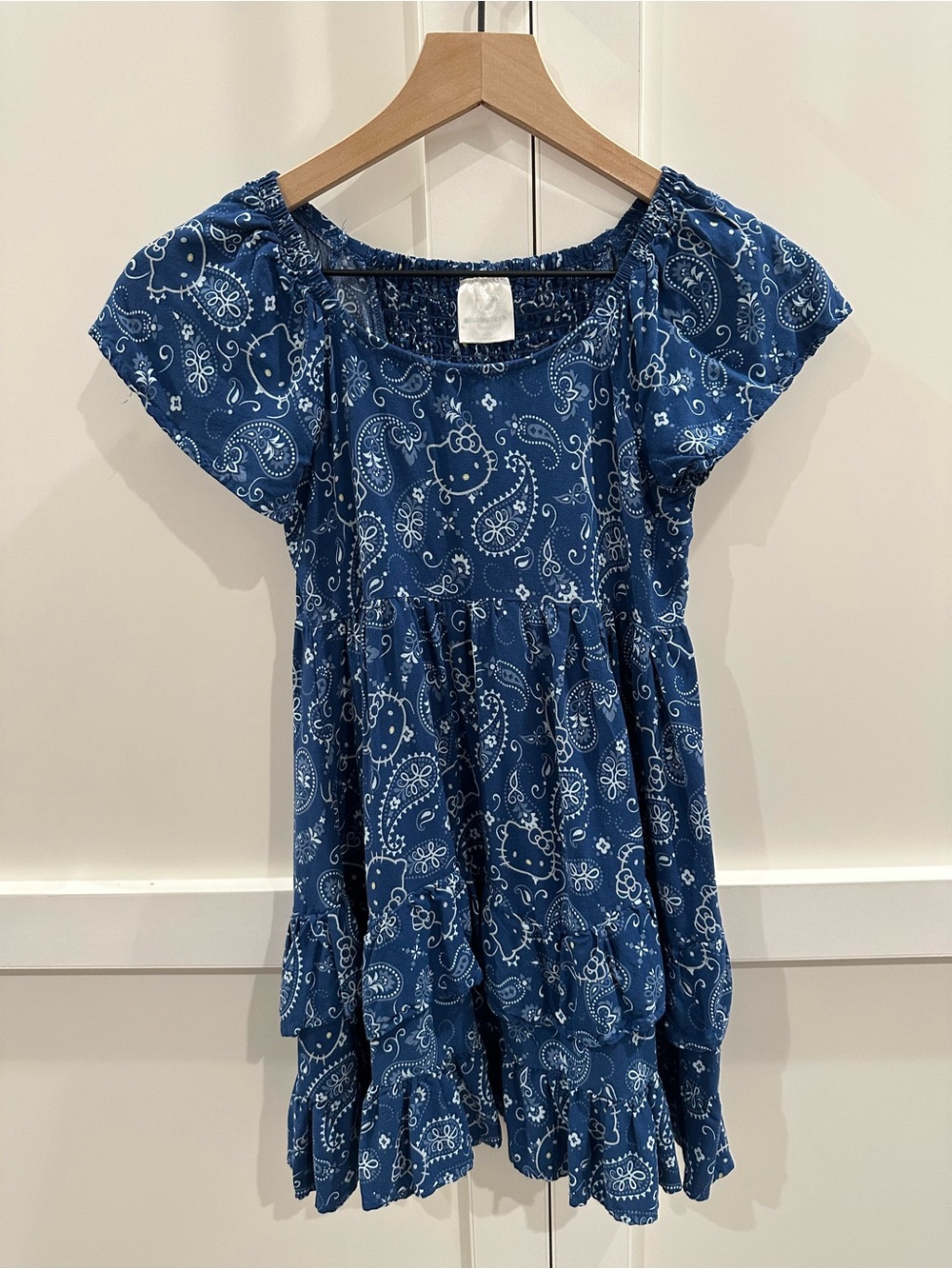Hello Kitty Blue Paisley Print Casual Girls Dress Sz 10-12 - back to school